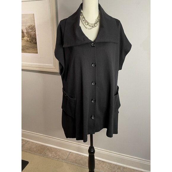 Comfy USA Black Stretch Poplin Funky Flated Button Shirt Tunic Size L - Picture 12 of 16